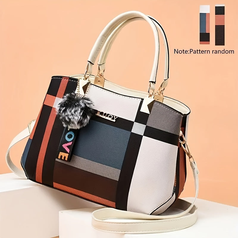 Stylish Grid Pattern Shoulder Bag - Top-Handle Bag with Magnetic Closure, Multiple Compartments, Spacious Interior, Perfect for Formal Occasions, Work, School, and Daily Use - Elegant and Practical Accessory